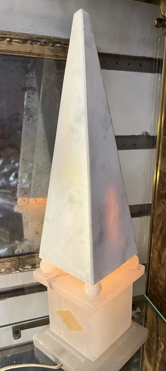 Original Ambient Lamp, Obelisk-shaped, Alabaster, 20th Century.-photo-3