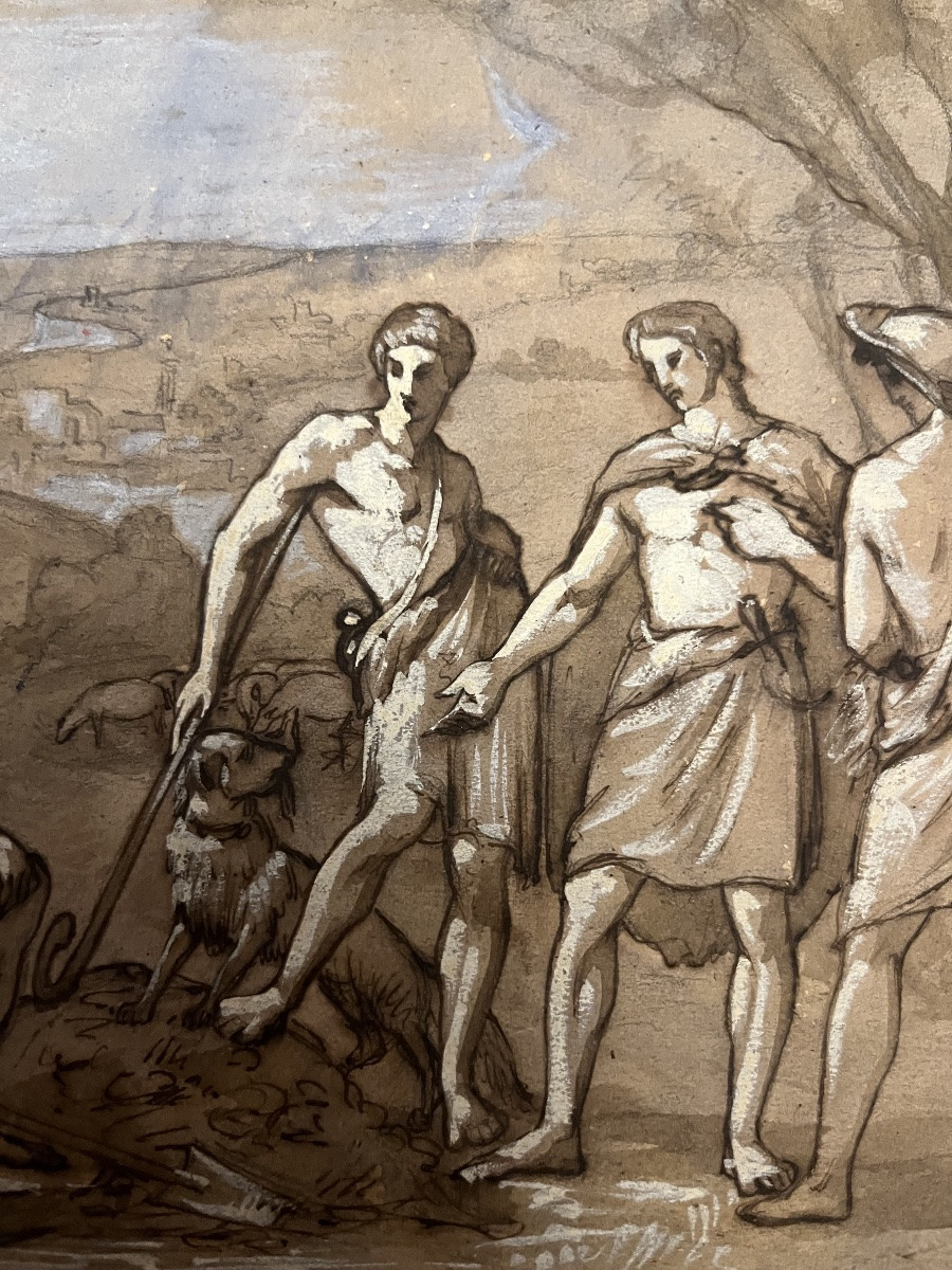 Intéressant Dessin à La Gouache, Scène Mythologique ? XIX Eme.-photo-3