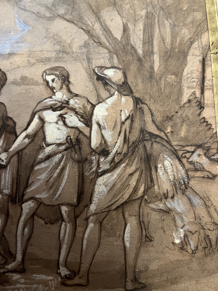 Intéressant Dessin à La Gouache, Scène Mythologique ? XIX Eme.-photo-4