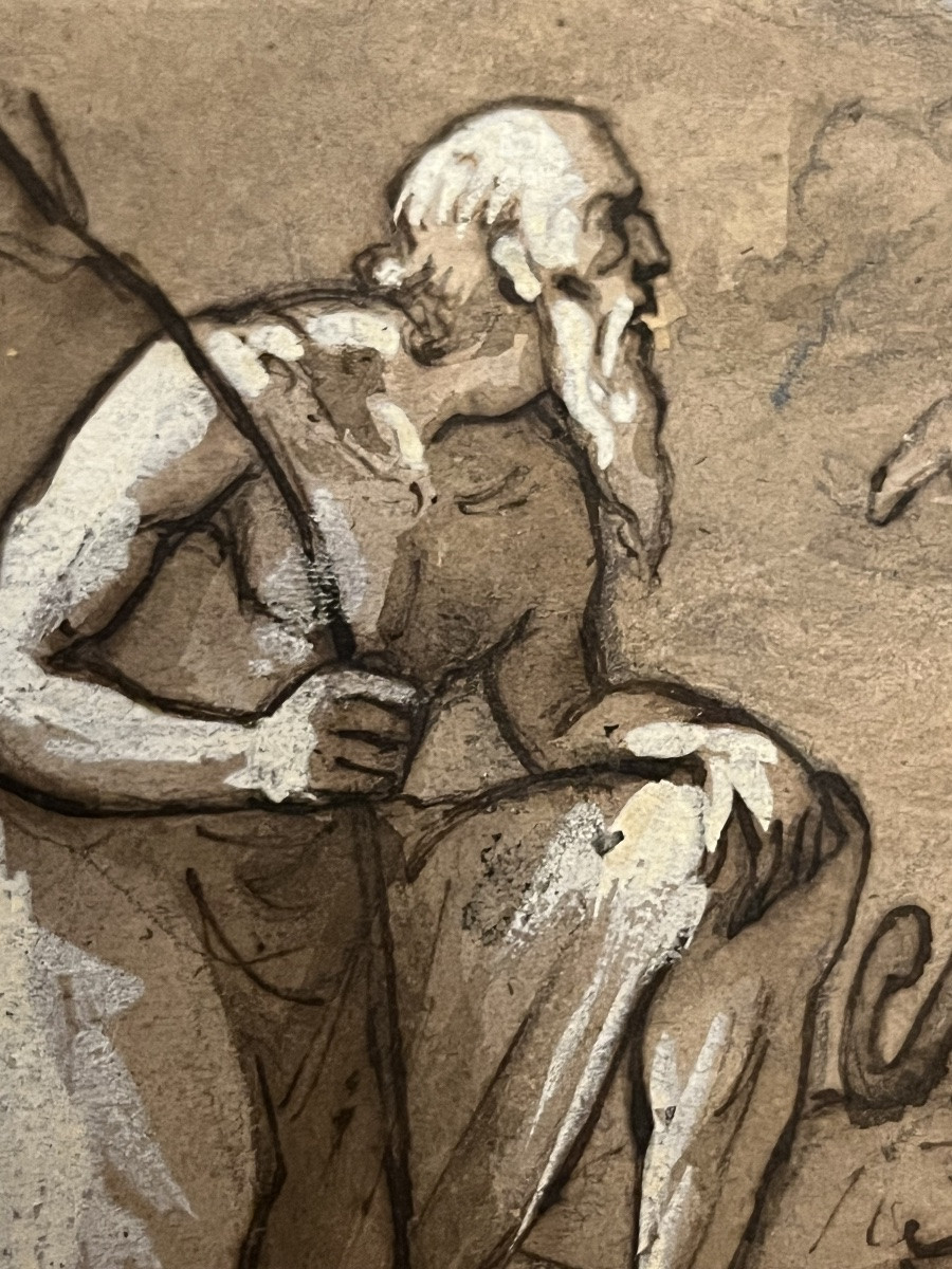 Intéressant Dessin à La Gouache, Scène Mythologique ? XIX Eme.-photo-4