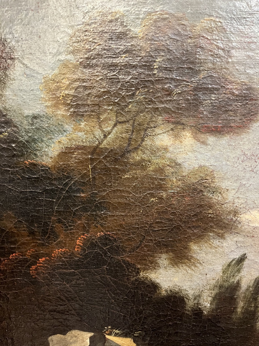 Large Oil On Canvas, In The Italian Style, Ruins, Roman Landscape, Couple. 18th Century.-photo-1