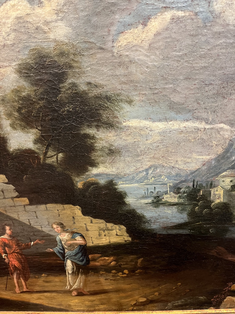 Large Oil On Canvas, In The Italian Style, Ruins, Roman Landscape, Couple. 18th Century.-photo-5