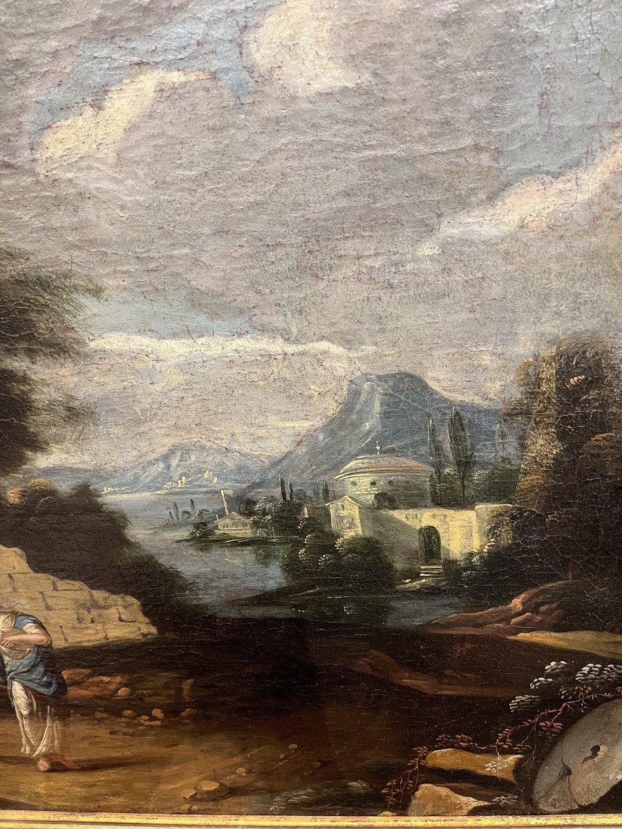 Large Oil On Canvas, In The Italian Style, Ruins, Roman Landscape, Couple. 18th Century.-photo-6