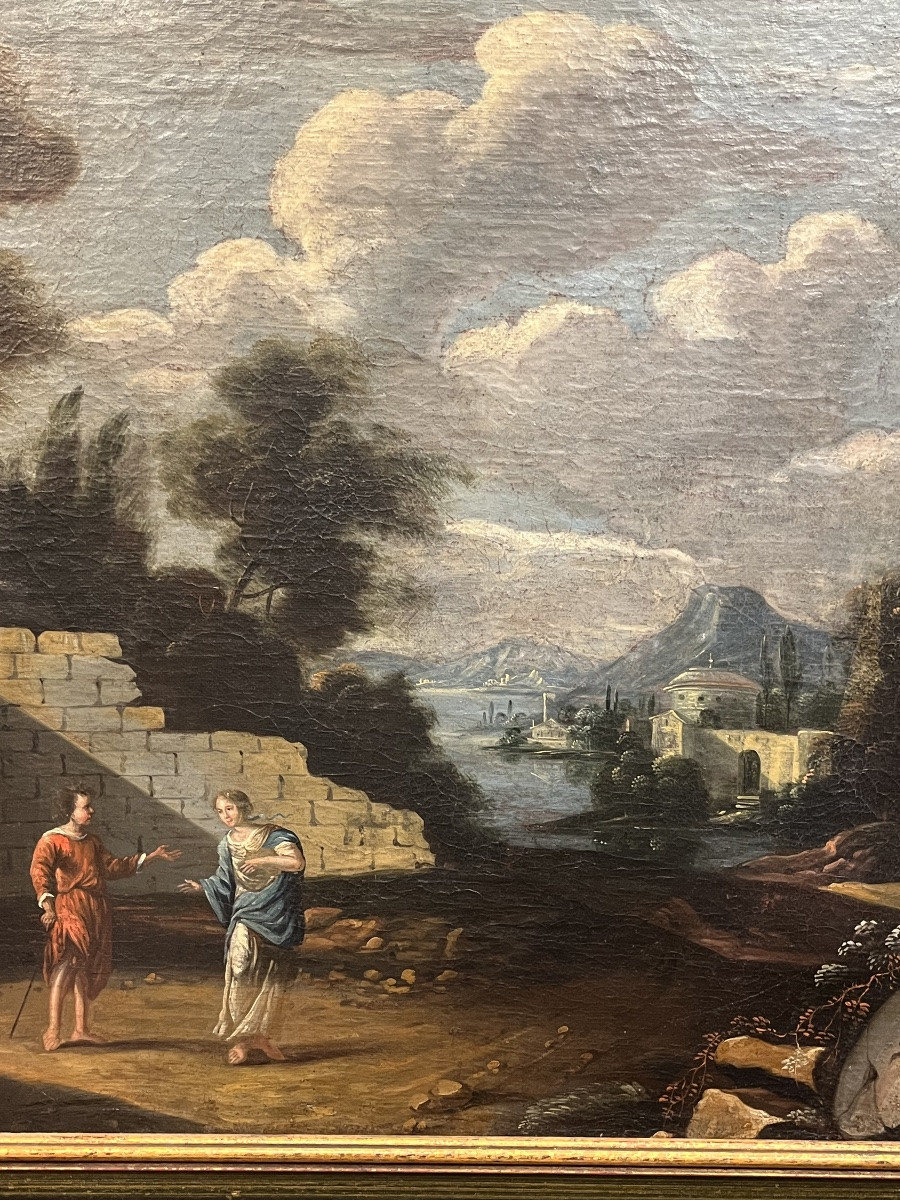 Large Oil On Canvas, In The Italian Style, Ruins, Roman Landscape, Couple. 18th Century.-photo-8