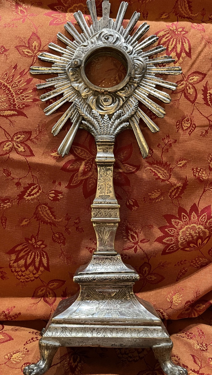Beautiful Silver-plated Bronze Monstrance, Late 18th Century. France