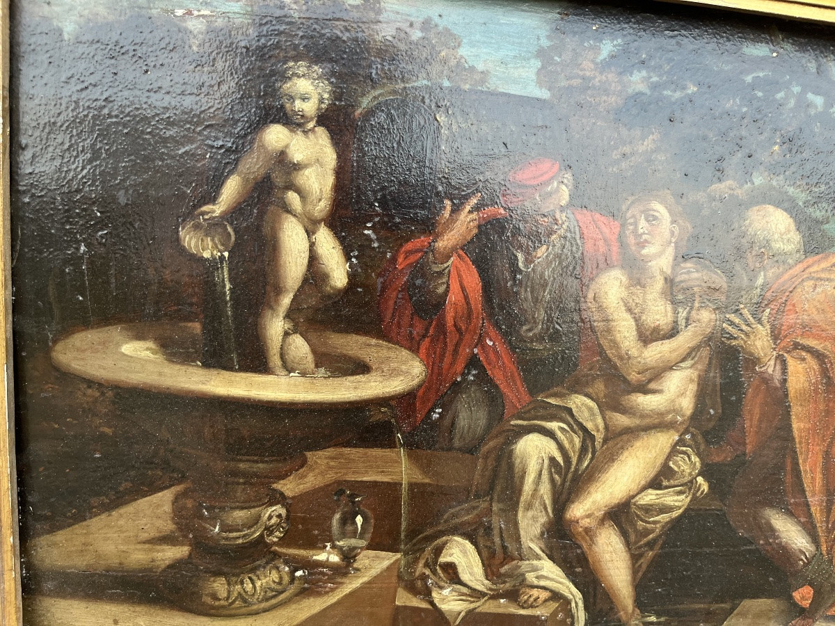 Oil On Panel, Susanna And The Elders, 17th Century.-photo-2