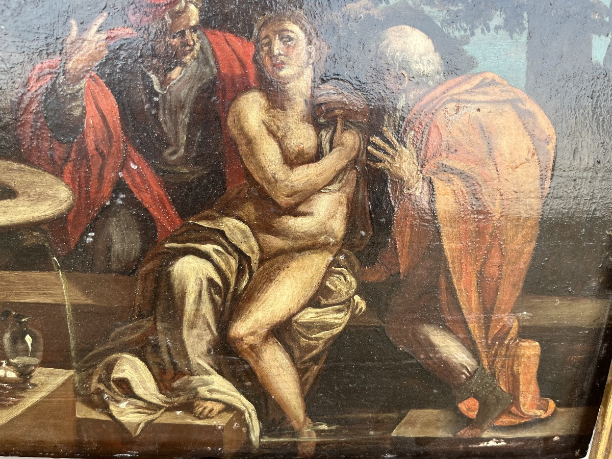 Oil On Panel, Susanna And The Elders, 17th Century.-photo-4