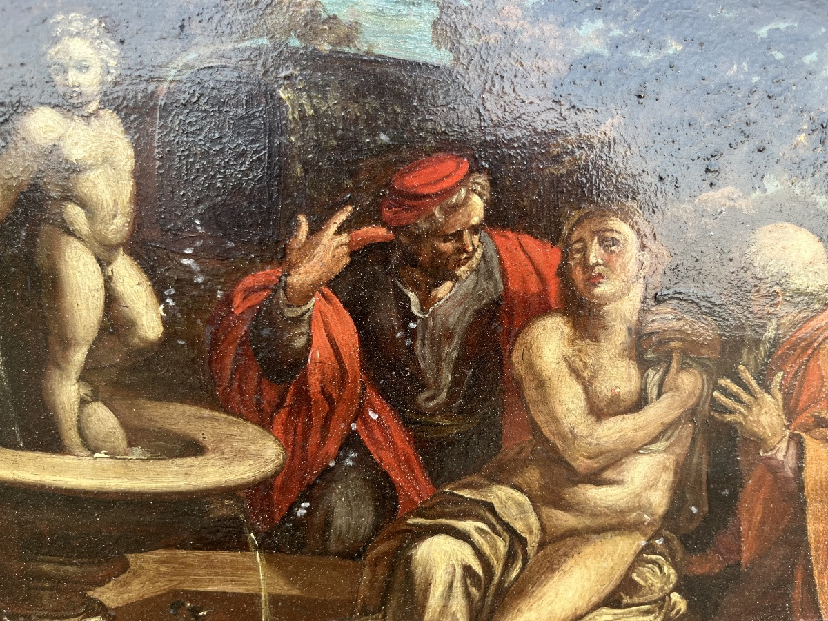 Oil On Panel, Susanna And The Elders, 17th Century.-photo-2