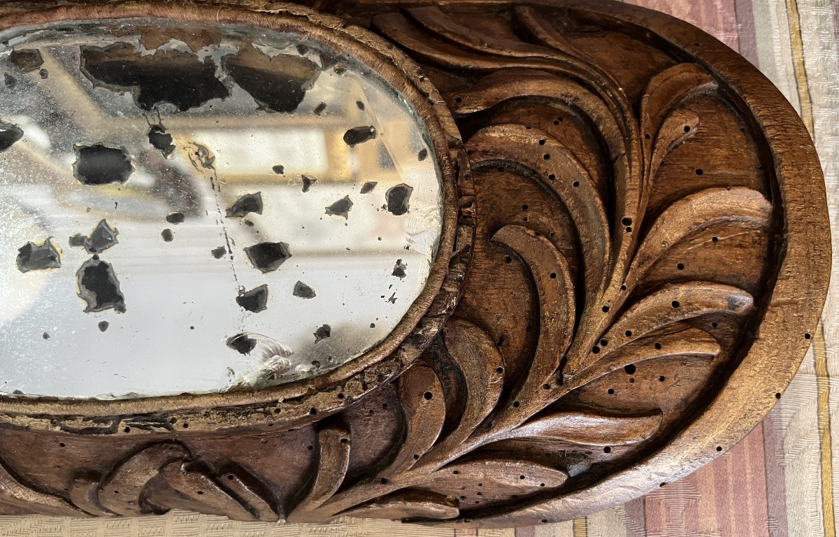 Interesting Oval Mirror, Included In A Piece Of 18th Century Woodwork.-photo-2