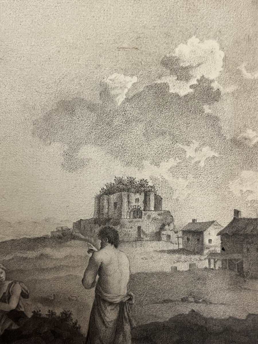 Charline Small Drawing, Ruins And Cows With Shepard . 1804. France.-photo-1