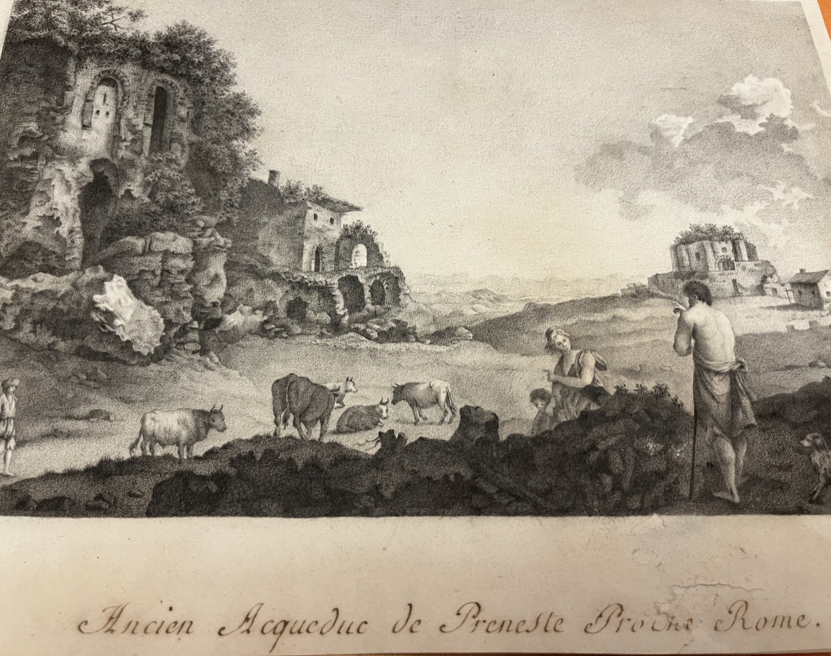 Charline Small Drawing, Ruins And Cows With Shepard . 1804. France.-photo-6