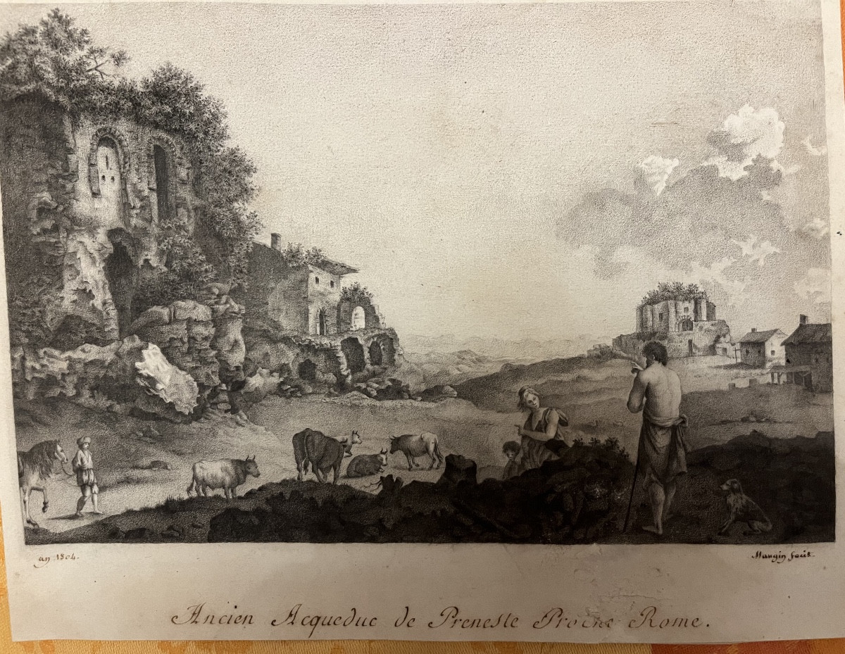 Charline Small Drawing, Ruins And Cows With Shepard . 1804. France.