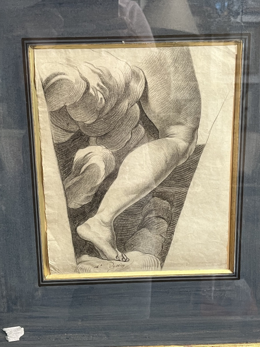 Intéressante étude de jambe pliée avec une nuée. XVII eme siècle. France.-photo-3
