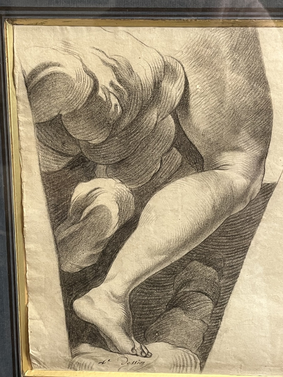 Intéressante étude de jambe pliée avec une nuée. XVII eme siècle. France.-photo-4