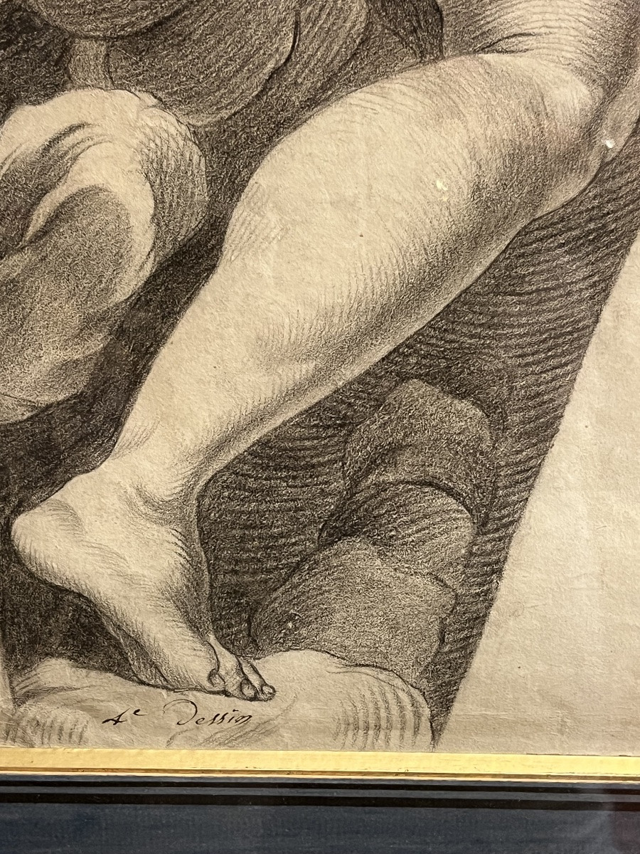 Intéressante étude de jambe pliée avec une nuée. XVII eme siècle. France.-photo-3