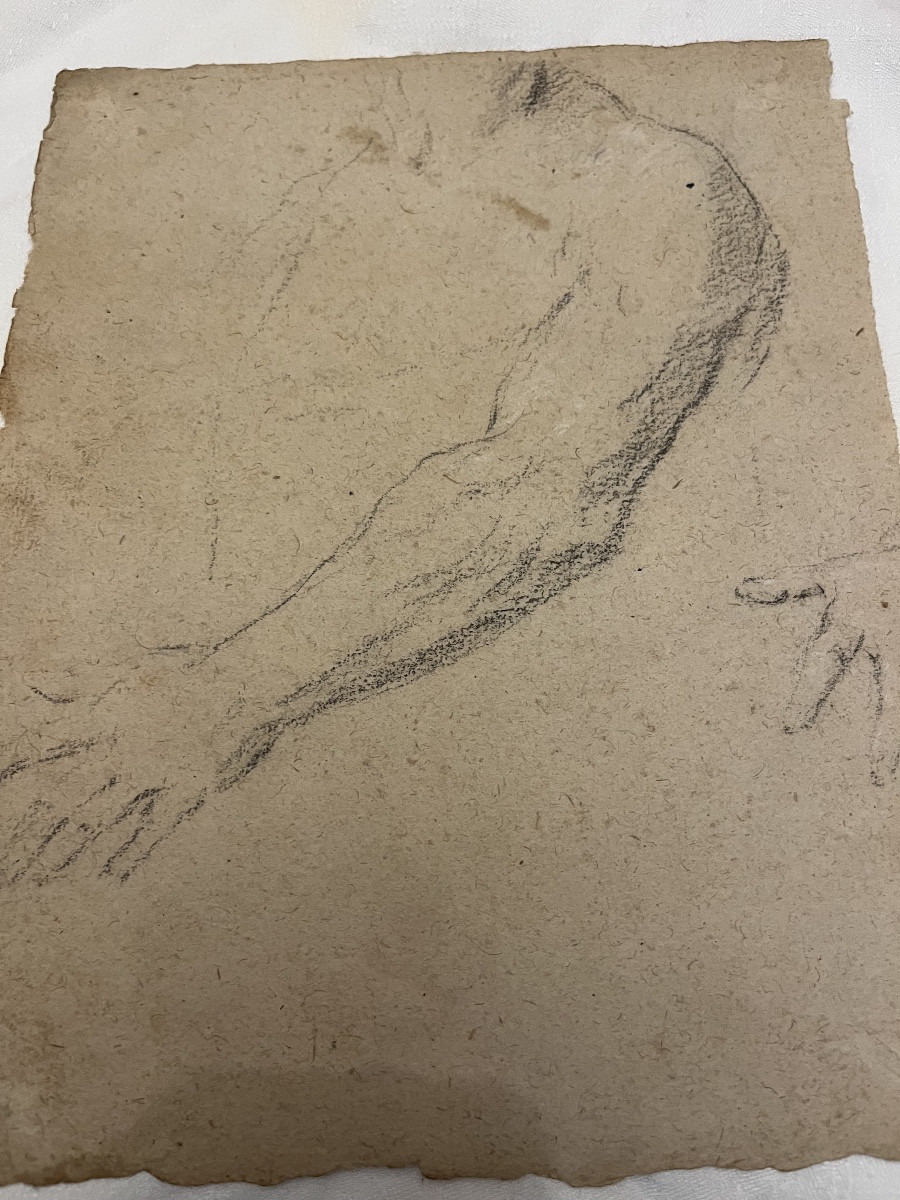 Intéressant dessin ancien, étude de deux têtes d’hommes de profil. Sanguine et gouache blanche.-photo-3