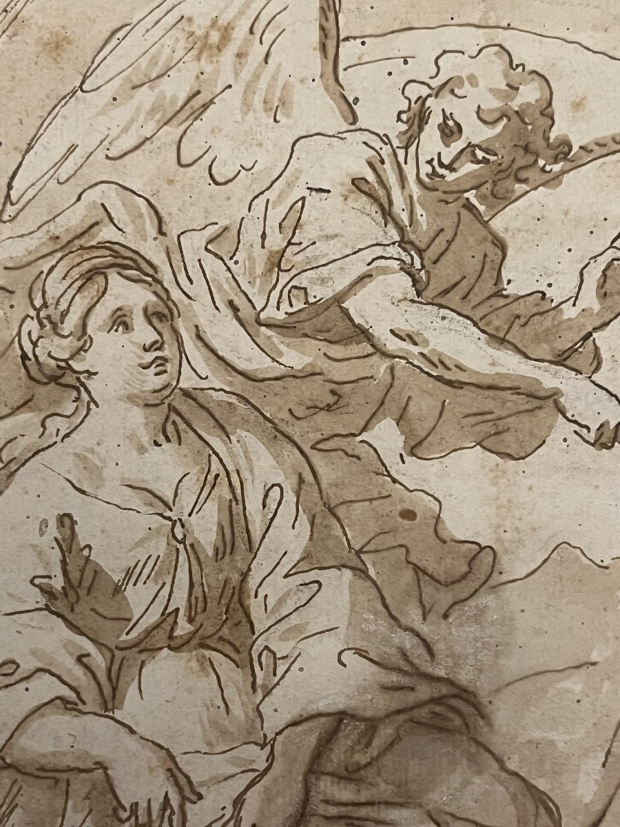 Beautiful Drawing From The Early 18th Century, Religious Scene, Brown Ink. France.-photo-2