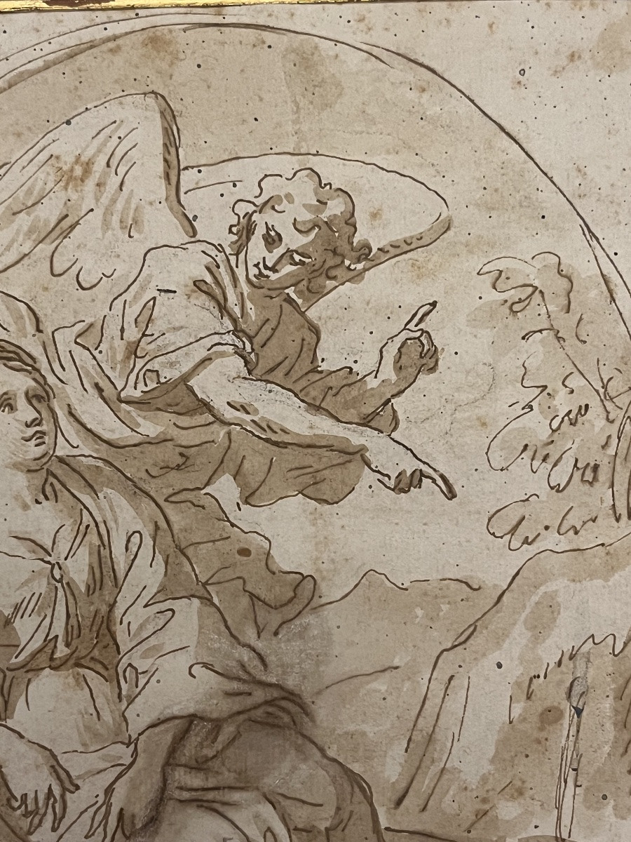 Beautiful Drawing From The Early 18th Century, Religious Scene, Brown Ink. France.-photo-1