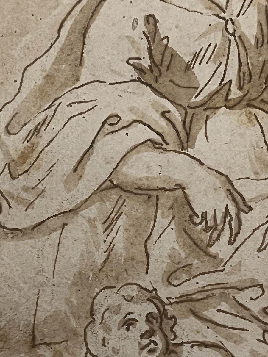 Beautiful Drawing From The Early 18th Century, Religious Scene, Brown Ink. France.-photo-4