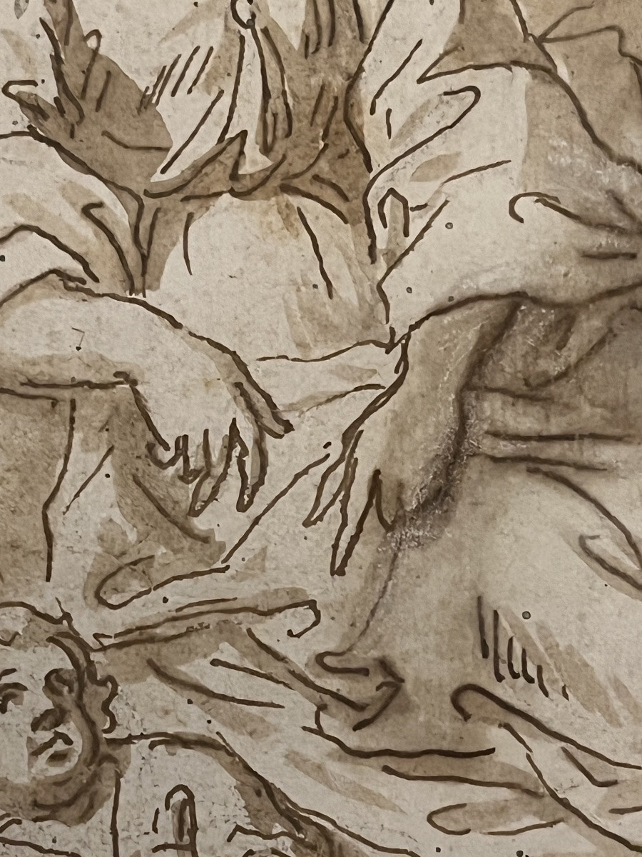 Beautiful Drawing From The Early 18th Century, Religious Scene, Brown Ink. France.-photo-5