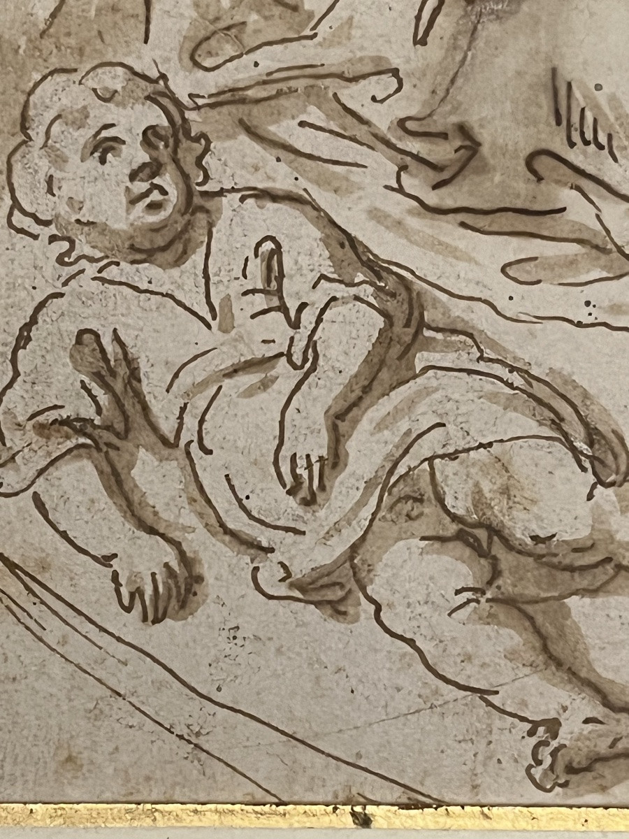 Beautiful Drawing From The Early 18th Century, Religious Scene, Brown Ink. France.-photo-6