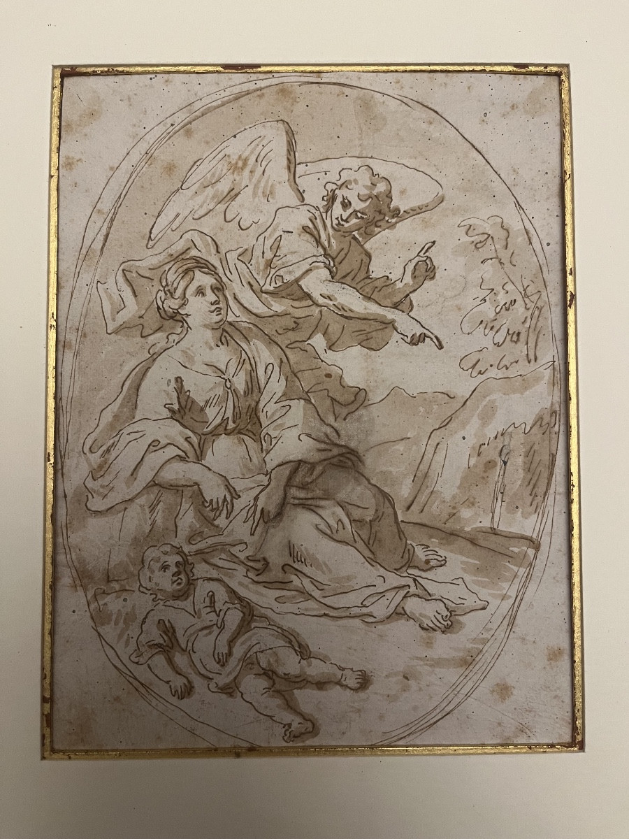 Beautiful Drawing From The Early 18th Century, Religious Scene, Brown Ink. France.