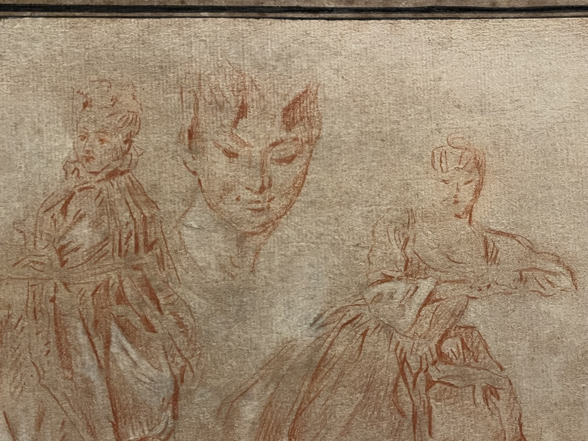 Nice 18 Teen Century Drawing. Sanguine And White Gouache,, School Of Watteau Or Lancret. -photo-3