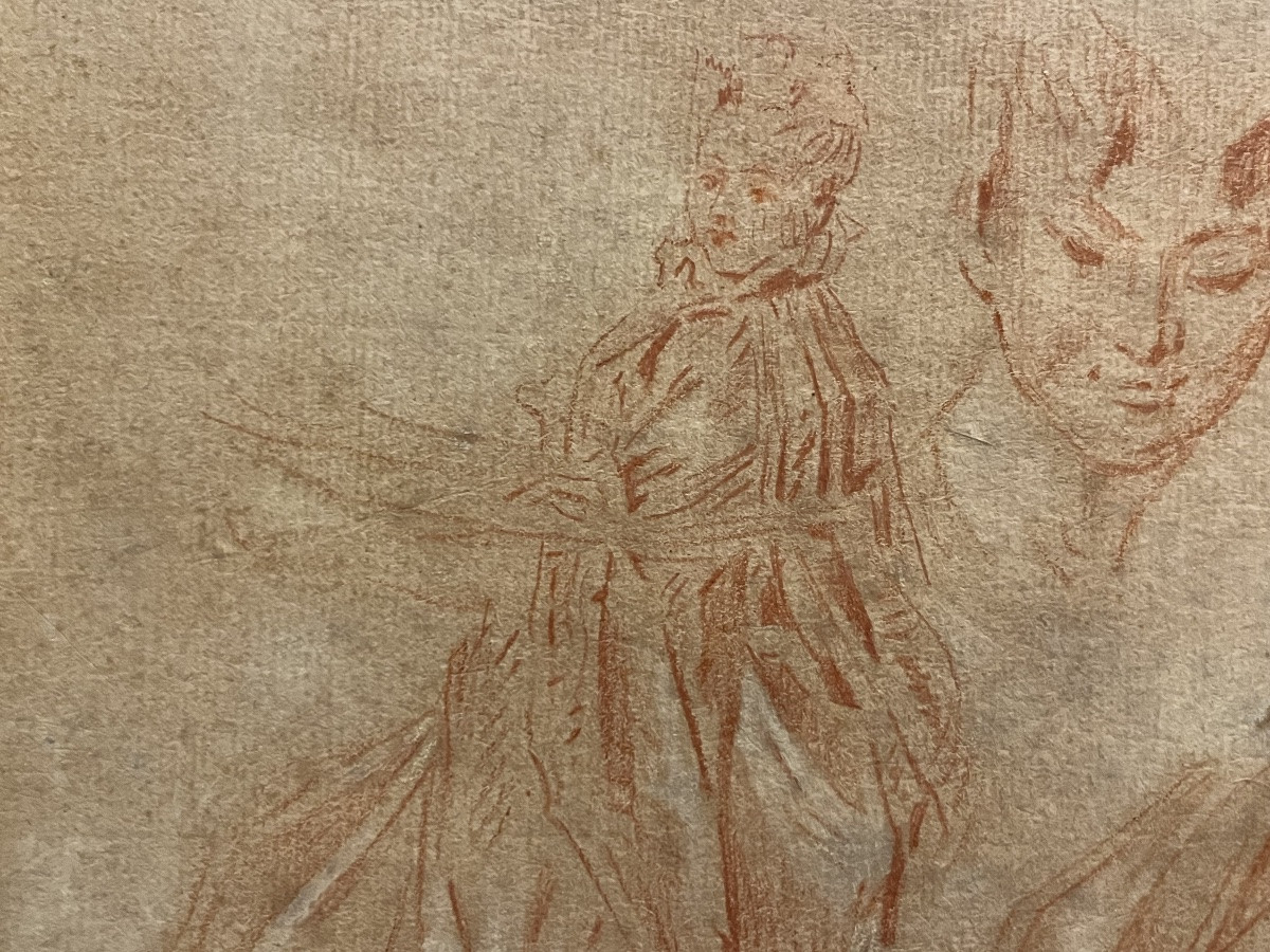 Nice 18 Teen Century Drawing. Sanguine And White Gouache,, School Of Watteau Or Lancret. -photo-4