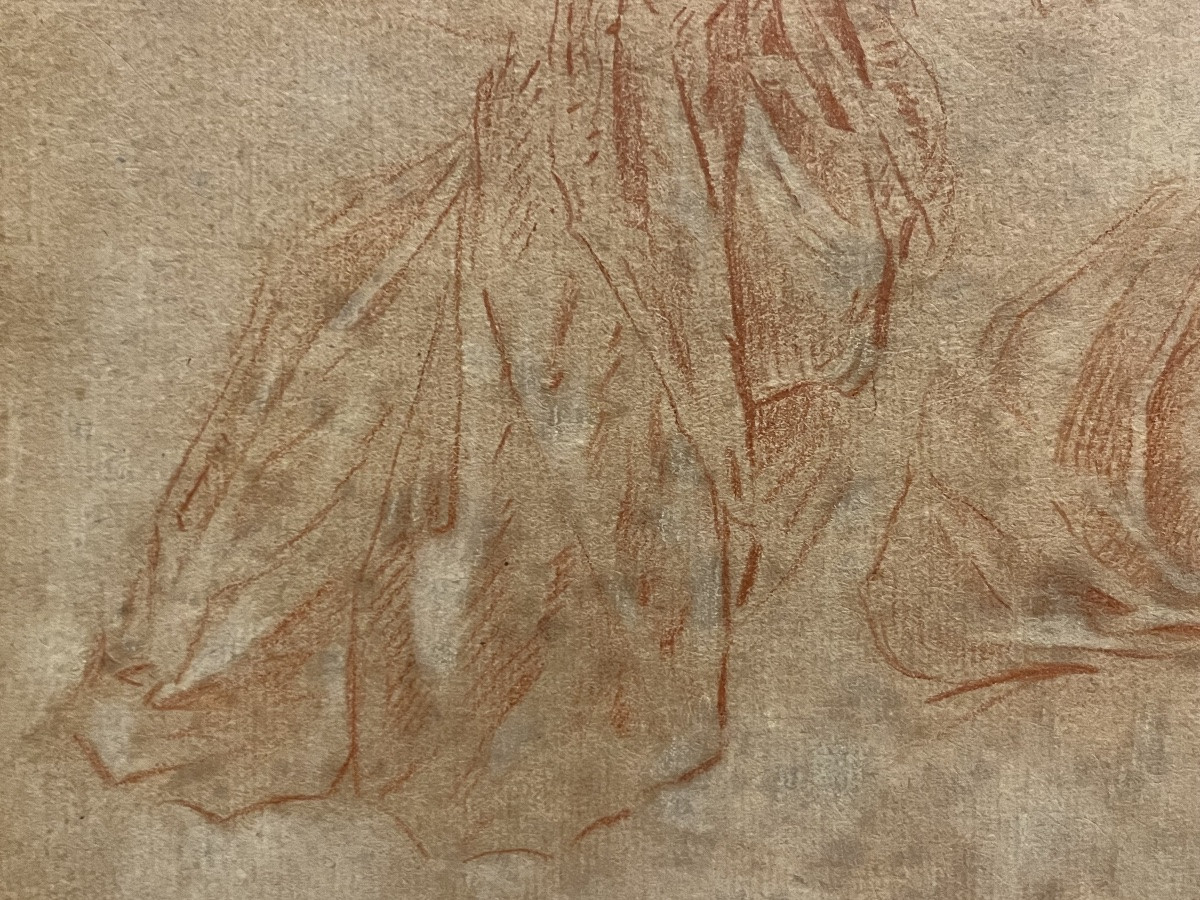 Nice 18 Teen Century Drawing. Sanguine And White Gouache,, School Of Watteau Or Lancret. -photo-3