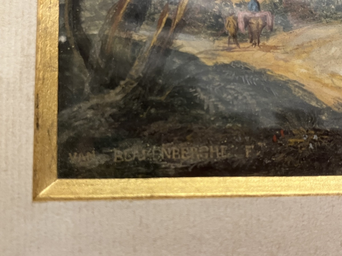 Beautiful Gouache On Paper, Flemish School, Animated Landscape, 19th Century, Framed.-photo-2