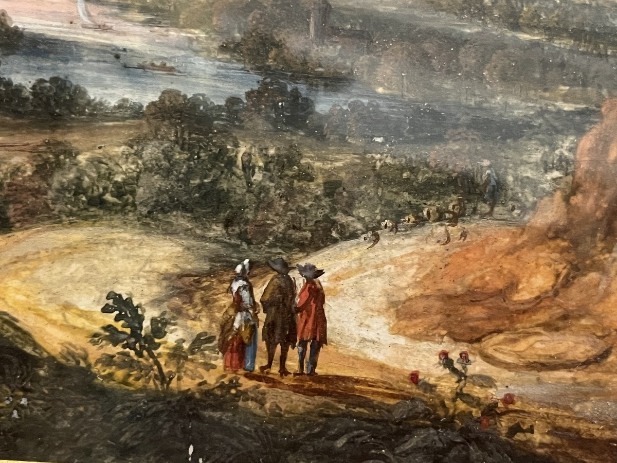 Beautiful Gouache On Paper, Flemish School, Animated Landscape, 19th Century, Framed.-photo-5
