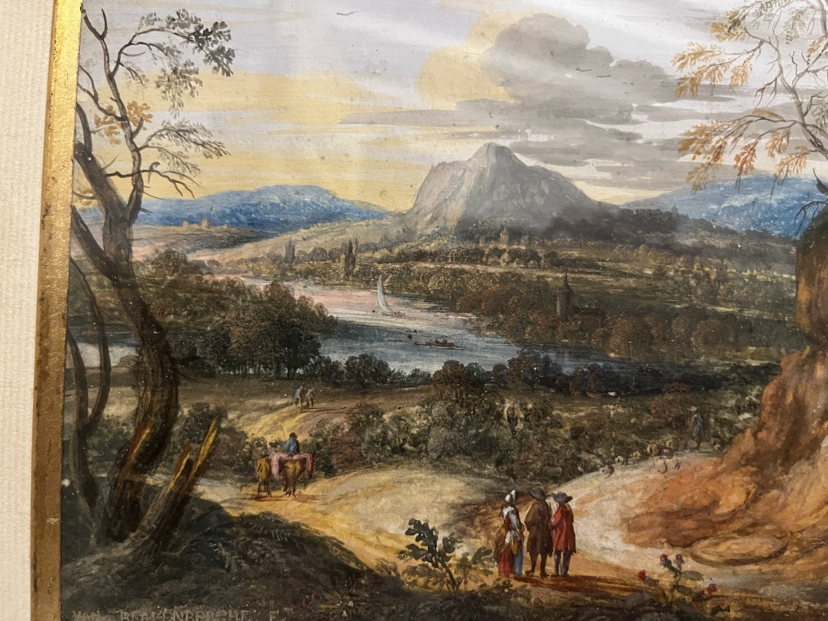 Beautiful Gouache On Paper, Flemish School, Animated Landscape, 19th Century, Framed.-photo-6