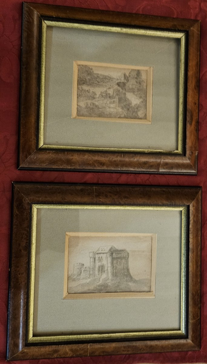 Paire de petits dessins à l'encre et au lavis d'encre, XVII éme, Allemagne.-photo-1