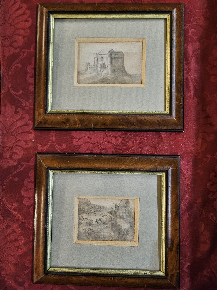 Paire de petits dessins à l'encre et au lavis d'encre, XVII éme, Allemagne.