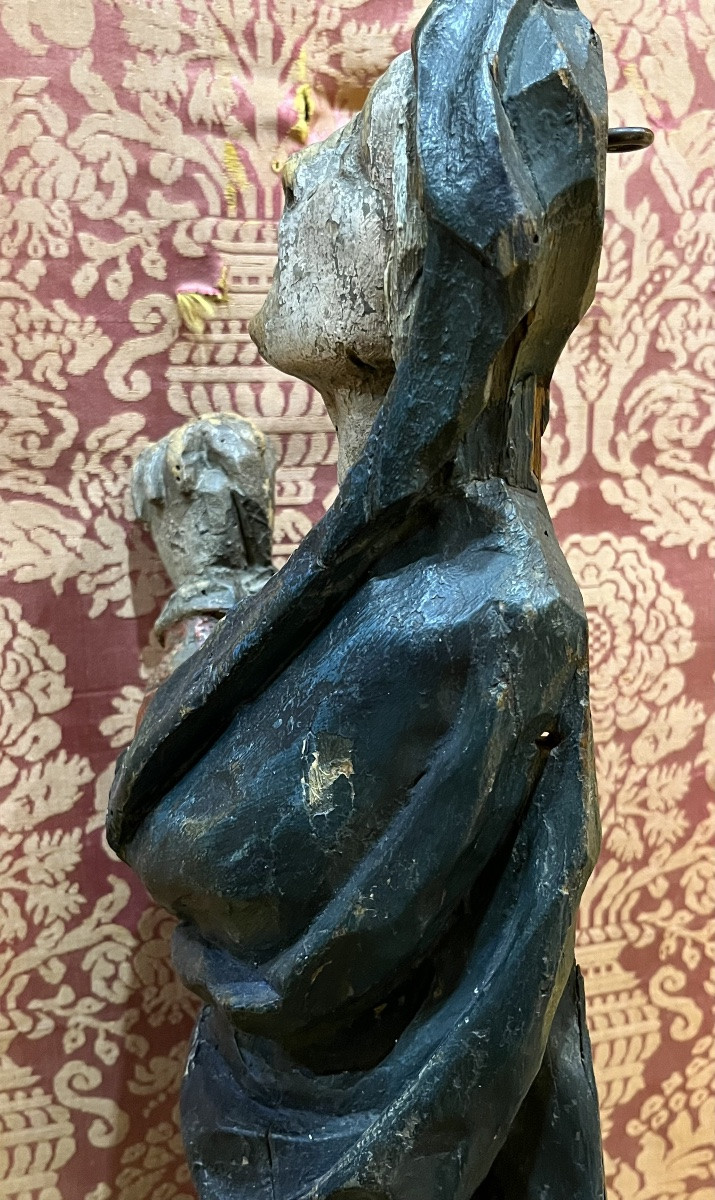 Vierge de déploration, XVII eme siècle, bois sculpté. France. -photo-2