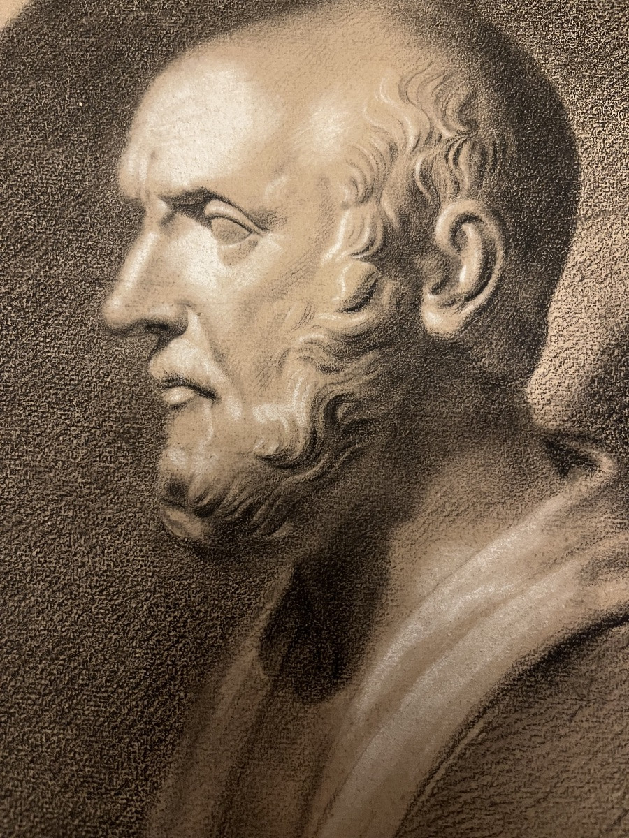 Large 19th-century Drawing, Portrait After The Ancient Hippocrate -photo-2