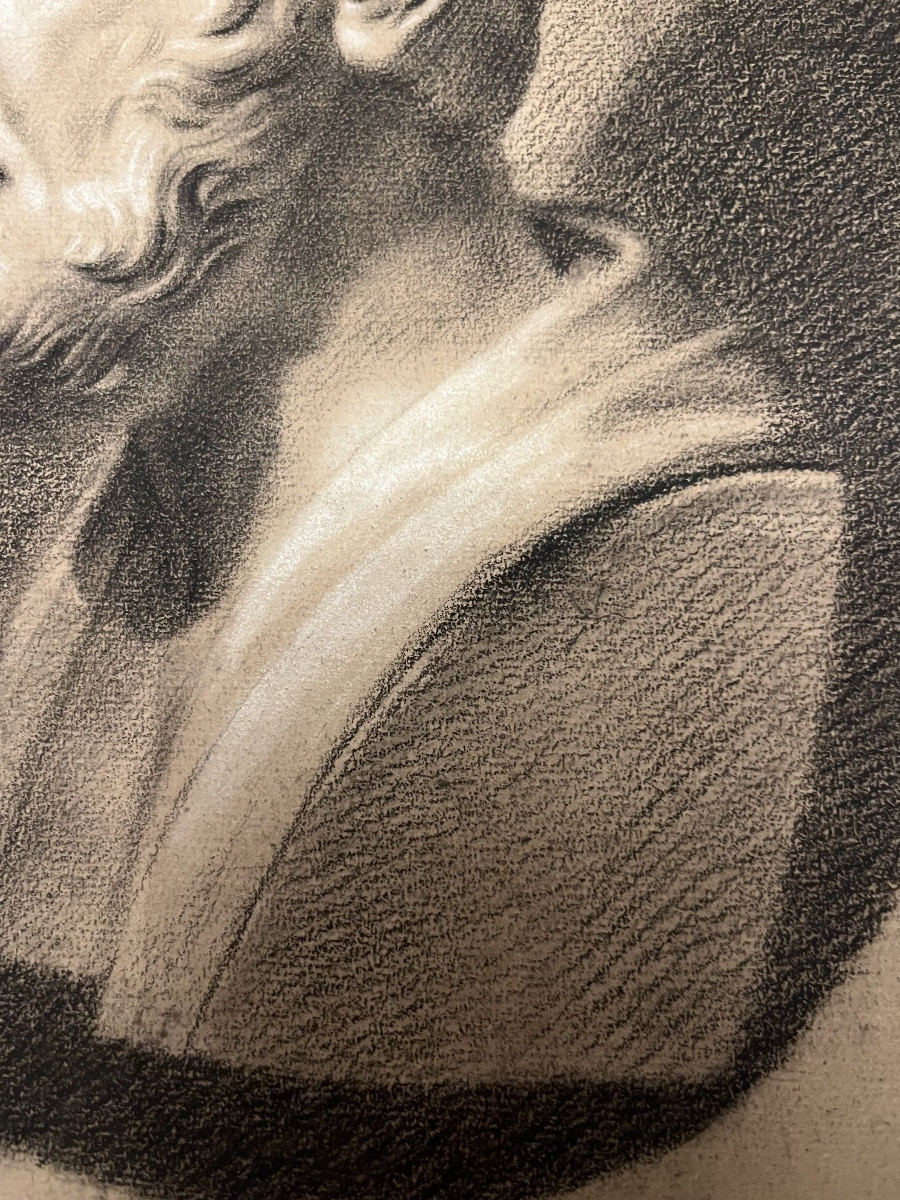 Large 19th-century Drawing, Portrait After The Ancient Hippocrate -photo-3