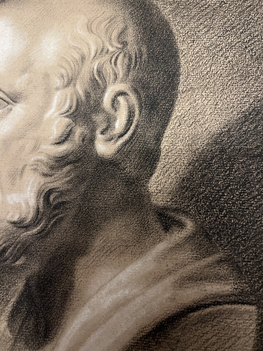 Large 19th-century Drawing, Portrait After The Ancient Hippocrate -photo-4