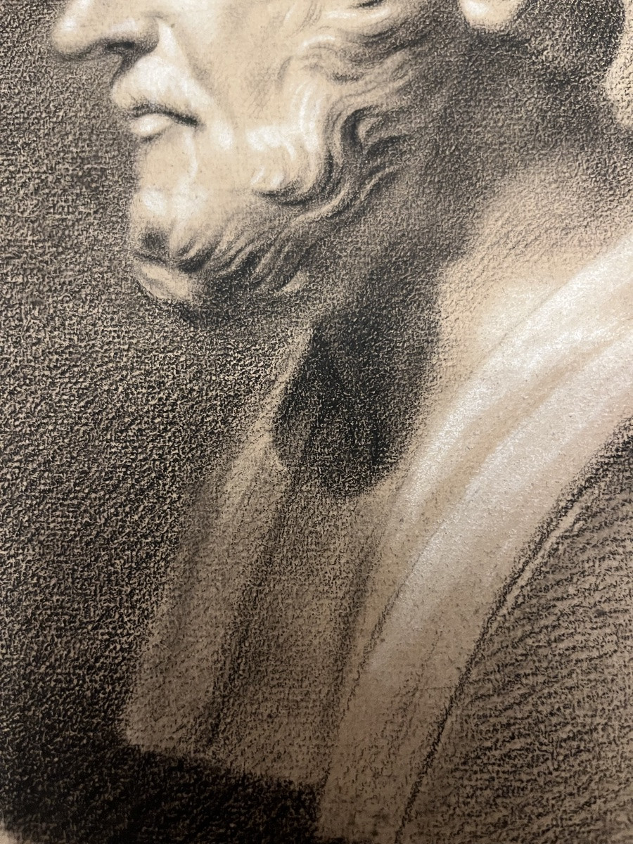 Large 19th-century Drawing, Portrait After The Ancient Hippocrate -photo-2