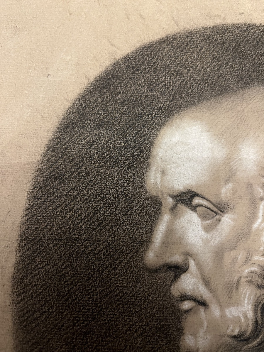 Large 19th-century Drawing, Portrait After The Ancient Hippocrate -photo-3