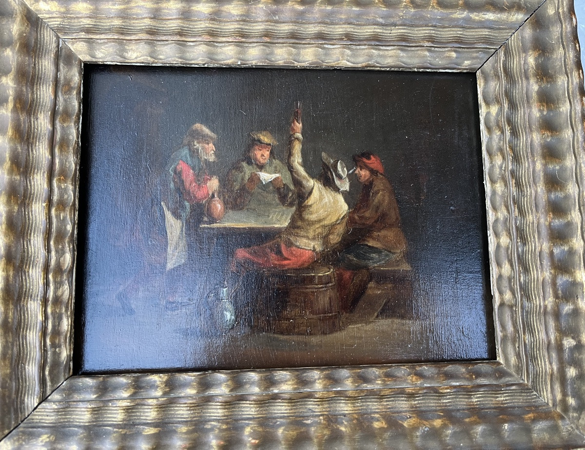 Huile sur panneau, Flandres, scène de taverne, Matthieu von Hellewout?-photo-5
