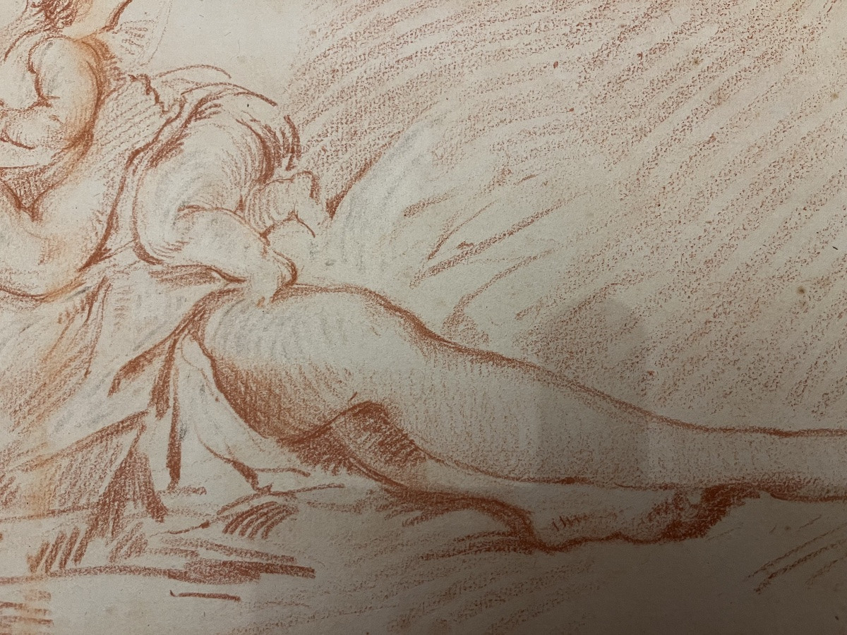 Grande sanguine, suiveur de Boucher, mère et son enfant, XVIII eme siècle. France. -photo-2