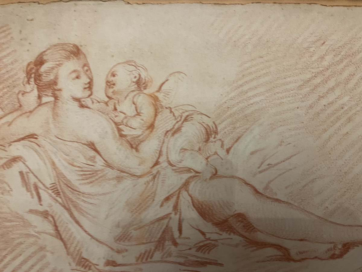 Grande sanguine, suiveur de Boucher, mère et son enfant, XVIII eme siècle. France. -photo-3