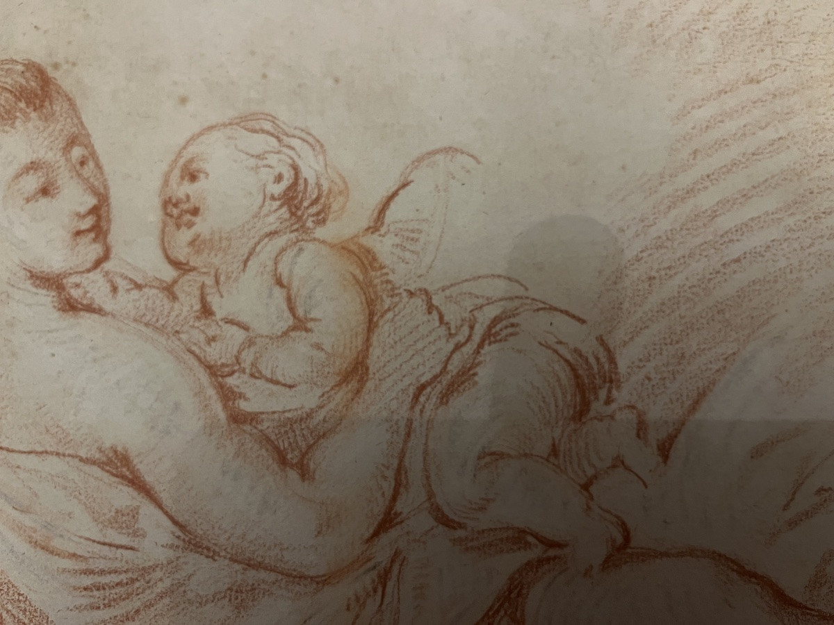 Grande sanguine, suiveur de Boucher, mère et son enfant, XVIII eme siècle. France. -photo-1