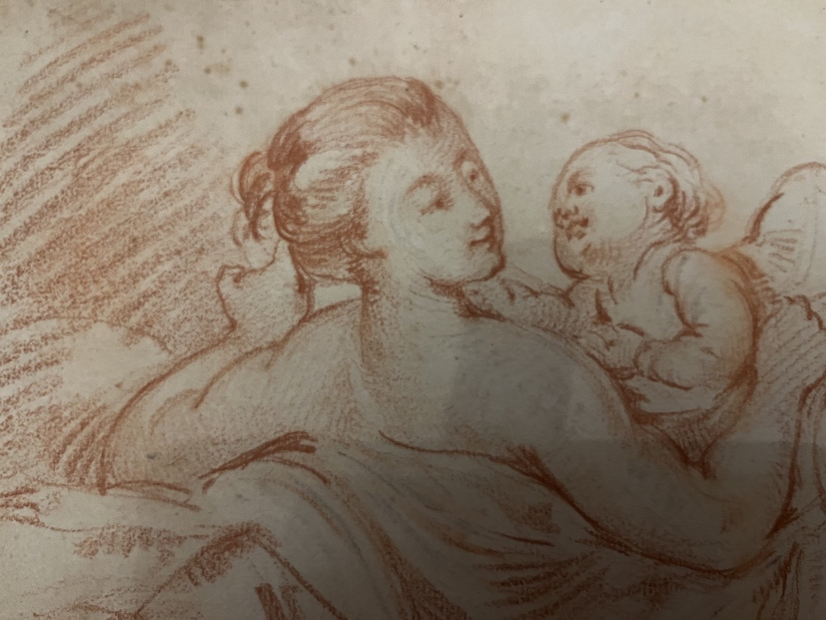 Grande sanguine, suiveur de Boucher, mère et son enfant, XVIII eme siècle. France. -photo-2