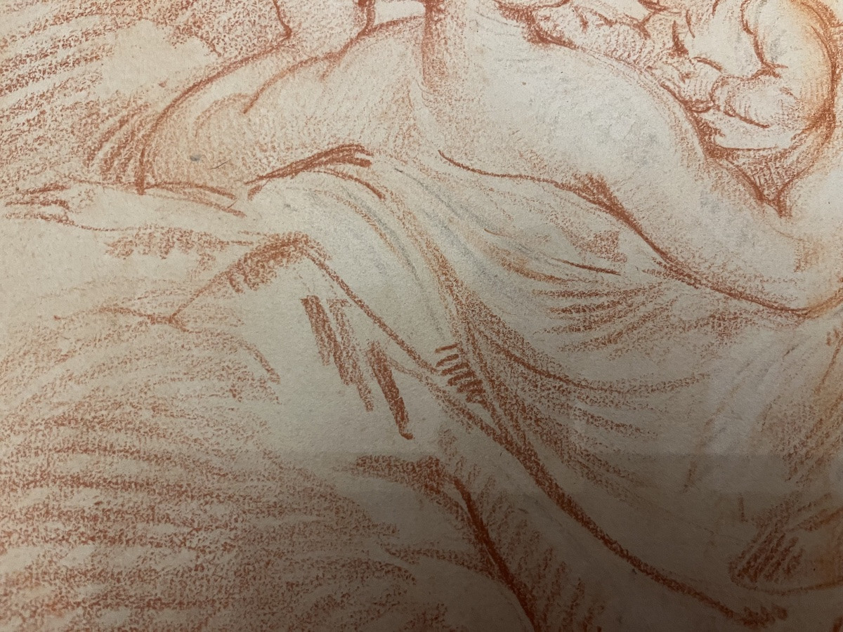 Grande sanguine, suiveur de Boucher, mère et son enfant, XVIII eme siècle. France. -photo-3