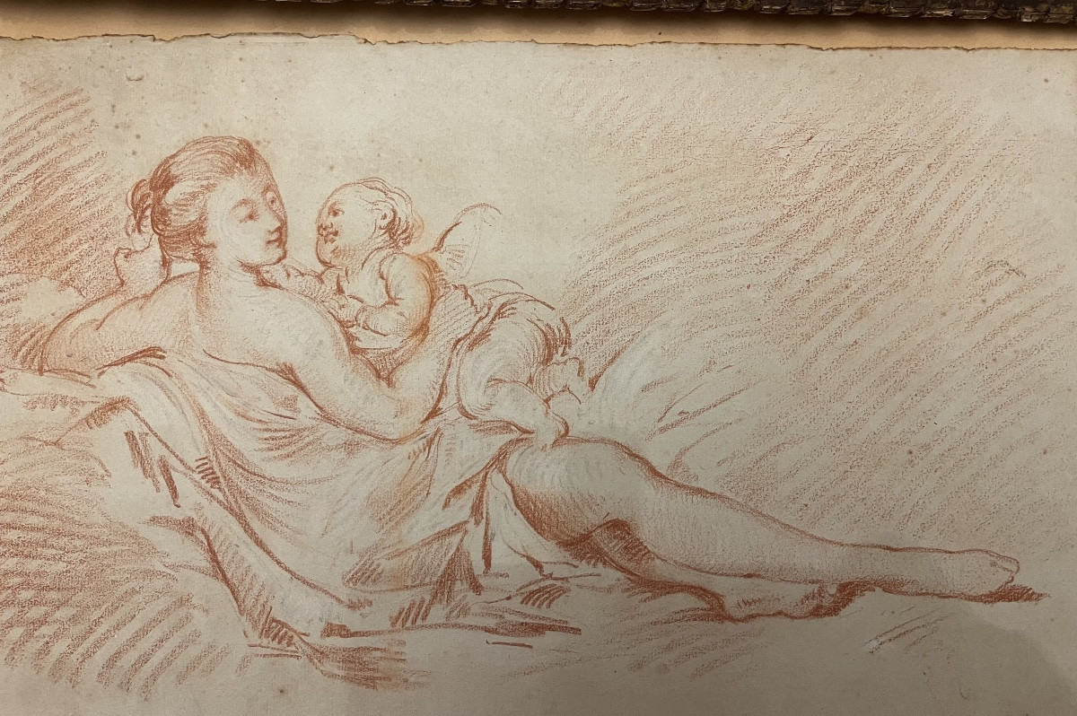 Grande sanguine, suiveur de Boucher, mère et son enfant, XVIII eme siècle. France. 