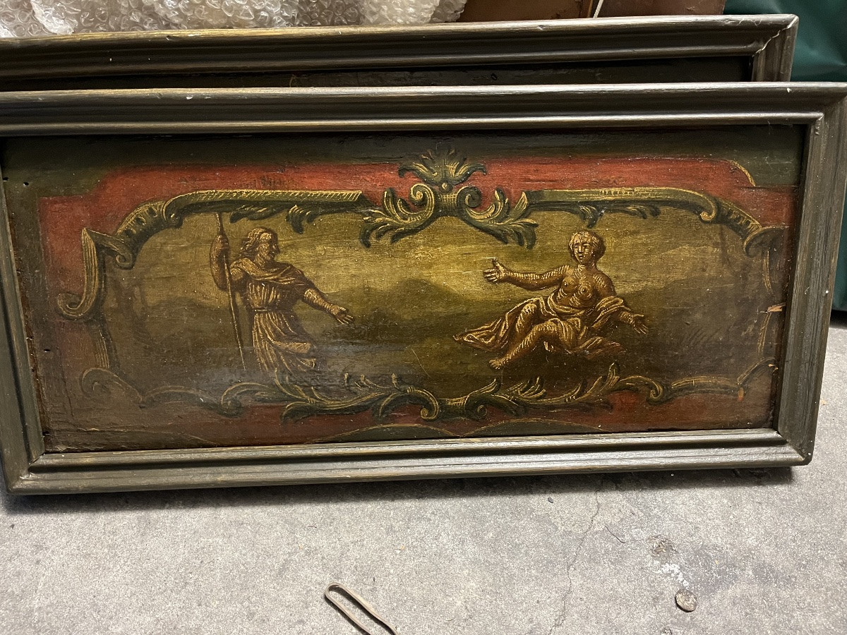 Series Of Four Painted Panels, Probably Woodwork Elements, Late 17th Century.-photo-1