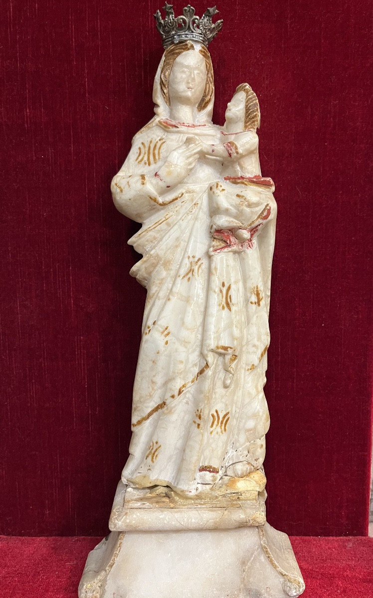 Alabaster Virgin Of Trapani, With Her Silver Crown. 17th Century, Italy 