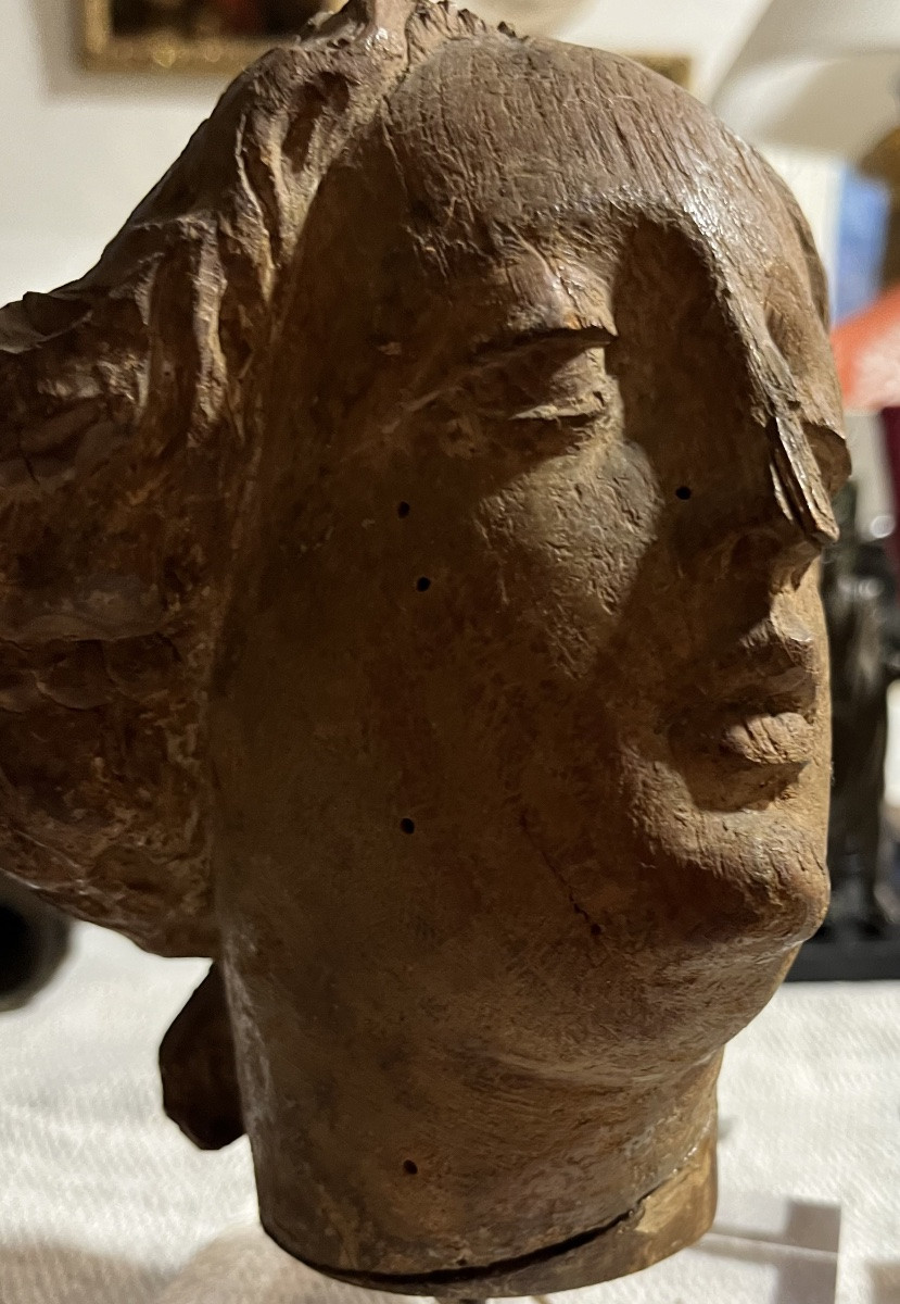 Carved Wooden Angel's Head, 16th Century, France -photo-3